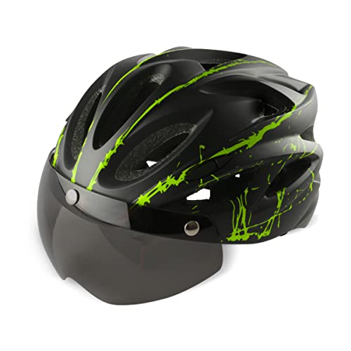 Casco de Bicicleta Patinete Electrico para Adultos Hombre y Mujer Certificado CE Bici Casco de Ciclismo de Montaña BMX Skateboard MTB Urbana con Magnética Seguridad Visera y Acolchado (Verde)