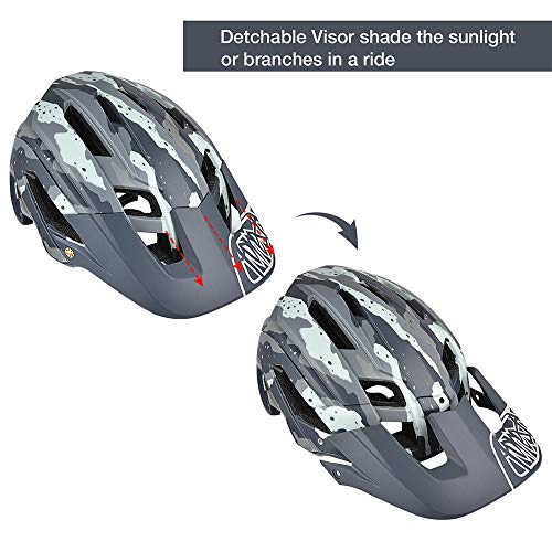 Casco de Ciclismo, 300g 56-60cm Casco Ligero de Bicicleta de Montaña con Visera Desmontable, Ajuste Ajustable, 15 Vetns MTB Asco para Hombres y Mujeres Adultos, Army Green + Negro