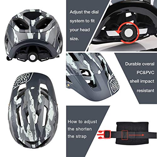 Casco de Ciclismo, 300g 56-60cm Casco Ligero de Bicicleta de Montaña con Visera Desmontable, Ajuste Ajustable, 15 Vetns MTB Asco para Hombres y Mujeres Adultos, Army Green + Negro