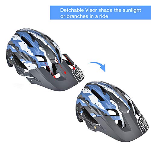 Casco de Ciclismo, 300g 56-60cm Casco Ligero de Bicicleta de Montaña con Visera Desmontable, Ajuste Ajustable, 15 Vetns MTB Asco para Hombres y Mujeres Adultos,Azzurro + Nero