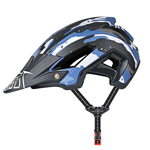 Casco de Ciclismo, 300g 56-60cm Casco Ligero de Bicicleta de Montaña con Visera Desmontable, Ajuste Ajustable, 15 Vetns MTB Asco para Hombres y Mujeres Adultos,Azzurro + Nero