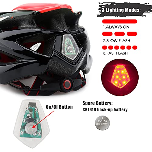 Casco de ciclismo con luz LED, de A-Best, casco integral especializado con luz de seguridad, visera y forro extraíbles, para adulto, Rojo - Negro