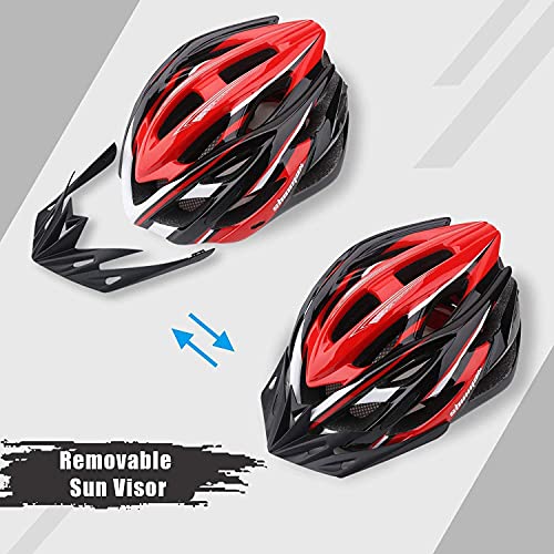 Casco de ciclismo con luz LED, de A-Best, casco integral especializado con luz de seguridad, visera y forro extraíbles, para adulto, Rojo - Negro