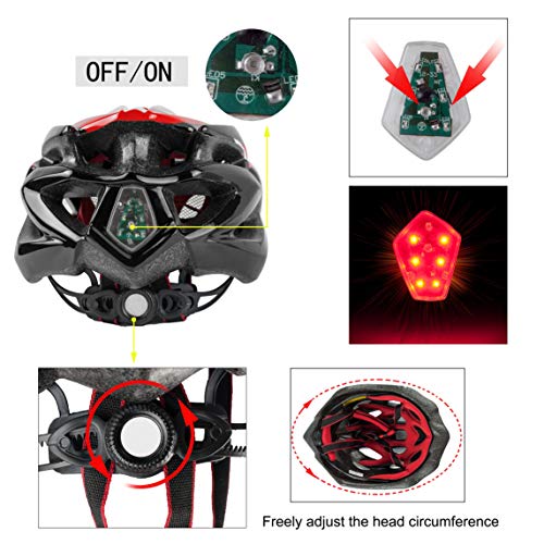Casco de ciclismo con luz LED, de A-Best, casco integral especializado con luz de seguridad, visera y forro extraíbles, para adulto, Rojo - Negro