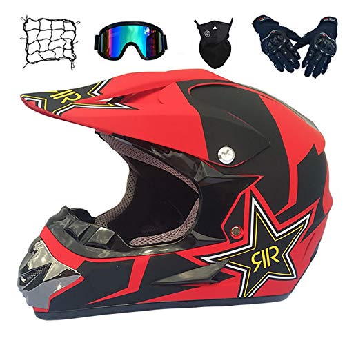 Casco de Descenso para jóvenes Adultos Regalos Gafas máscara Guantes Bolsillo Neto BMX MTB ATV Bicicleta Carrera Integral Integral Casco,E,L