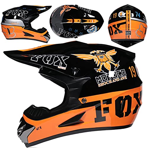 Casco de Moto, TGF-01 Casco de Motocross para Niños y Adultos con Diseño FOX Casco MTB Integral Carcasa ABS y Ventilación Porosa Cierre Rápido Forro Desmontable - Naranja - Tamaño: S~XL/52~59 cm,M