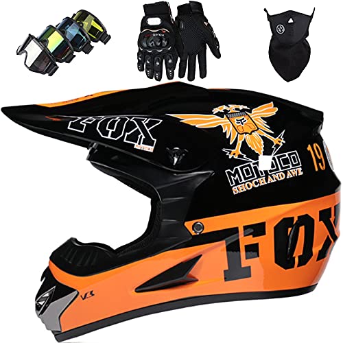 Casco de Moto, TGF-01 Casco de Motocross para Niños y Adultos con Diseño FOX Casco MTB Integral Carcasa ABS y Ventilación Porosa Cierre Rápido Forro Desmontable - Naranja - Tamaño: S~XL/52~59 cm,M