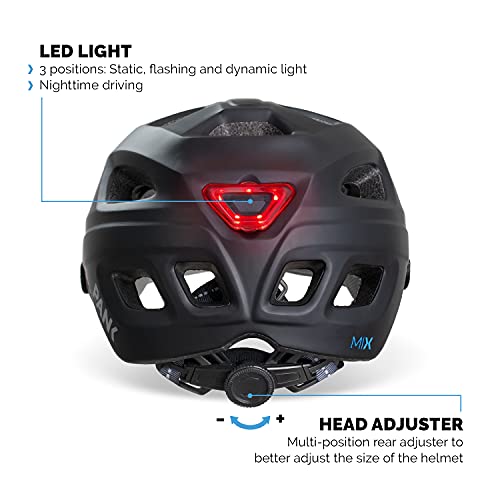 Casco de Patinete eléctrico homologado CE, Bicicleta de Ciudad y montaña. con luz led Posterior. Talla Adulto. Mujer y Hombre. Diseño Ultra Ligero con ventilación Integral. (Negro Mate)