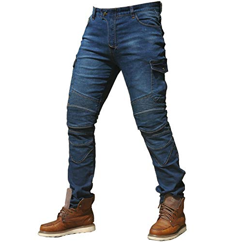 CBBI-WCCI Hombre Motocicleta Pantalones Moto Jeans con Protección Motorcycle Biker Pants (L= 32W / 32L, Azul)