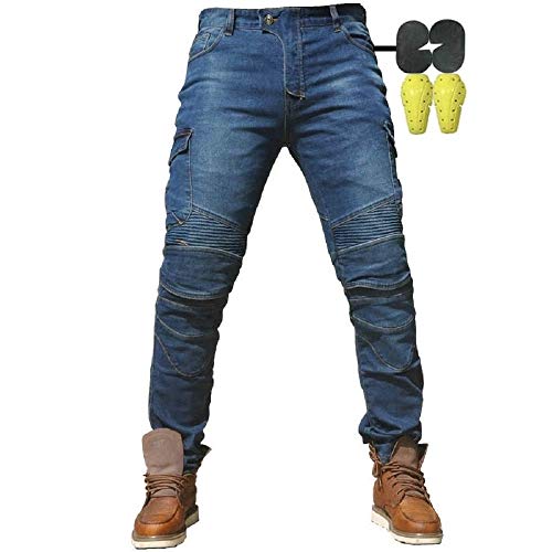 CBBI-WCCI Hombre Motocicleta Pantalones Moto Jeans con Protección Motorcycle Biker Pants (L= 32W / 32L, Azul)