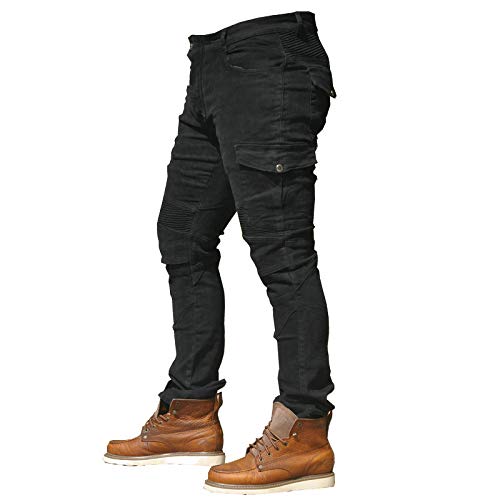 CBBI-WCCI Hombre Motocicleta Pantalones Moto Jeans con Protección Motorcycle Biker Pants (Negro, M=30W / 31L)