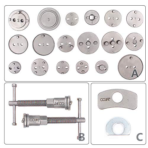 CCLIFE 22 piezas Reposicionador de pistones de freno (para reposicionar el pistón de freno al cambiar los discos, las zapatas o las pastillas de freno)