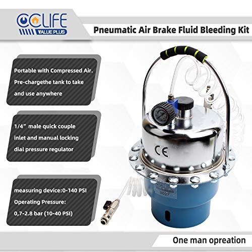 CCLIFE Purgador de frenos de aire y Embrague Hiidráulico de Tubo de Válvula comprimido Dispositivo de purgado de frenos 5L