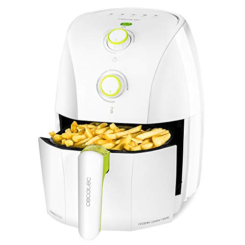 Cecotec Cecofry Compact Rapid White Oil Free Hot Air Fryer. 900 W, Dietetico, Capacità 400 gr, Temperatura 200ºC, Tempo regolabile, Include libro di cucina