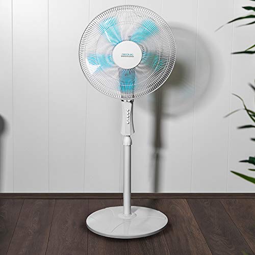 Cecotec Ventilador de Pie con Temporizador EnergySilence 520 Power White. 50 W, 5 Aspas 40 cm de Diámetro, Oscilante, 4 Velocidades, Ajustable 110-130 cm, Motor de Cobre, Blanco