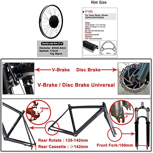 CH-LYD Kit de conversión Ebike 27,5 Pulgadas 36 V 500 W Rueda de Motor de buje Delantero para Kit de conversión de Bicicleta eléctrica, con Pantalla LCD3