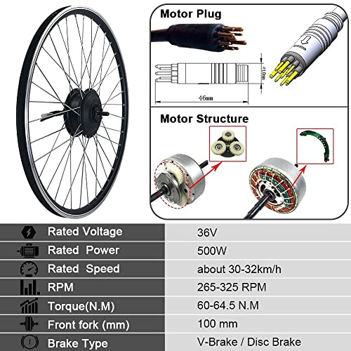 CH-LYD Kit de conversión Ebike 27,5 Pulgadas 36 V 500 W Rueda de Motor de buje Delantero para Kit de conversión de Bicicleta eléctrica, con Pantalla LCD3