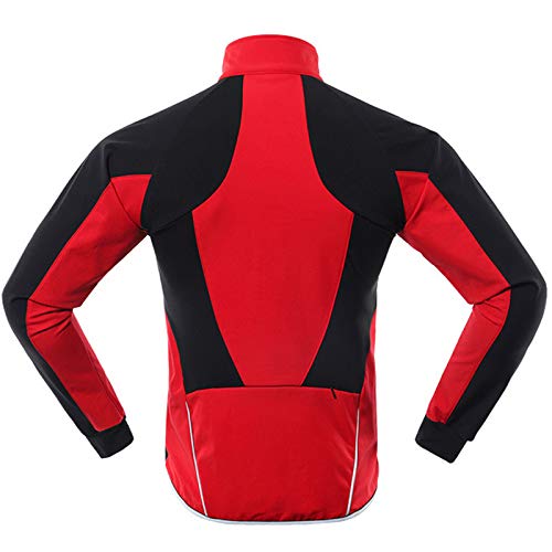 Chaqueta Ciclismo Hombre Invierno Polar Térmico, Impermeable Prueba de Viento Bicicleta Jackets Reflectante Alta Visibilidad Cortavientos,Rojo,XXL