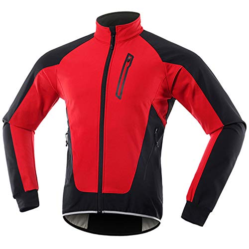 Chaqueta Ciclismo Hombre Invierno Polar Térmico, Impermeable Prueba de Viento Bicicleta Jackets Reflectante Alta Visibilidad Cortavientos,Rojo,XXL