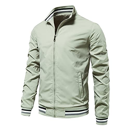 Chaqueta Hombre Regular Fit Cuello Pie/Capucha Empalme/Color Sólido Chaqueta Sport Hombres Primavera Otoño Chaqueta Transición Hombres Outdoor Chaqueta Prueba Viento Hombres B-Green XL