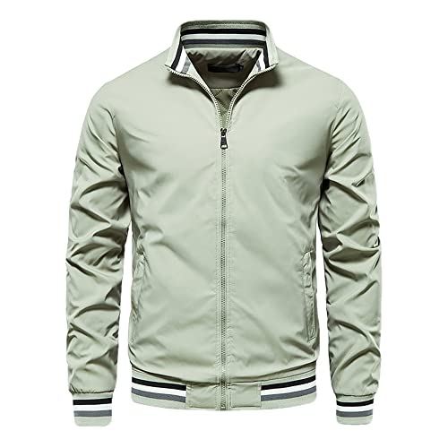 Chaqueta Hombre Regular Fit Cuello Pie/Capucha Empalme/Color Sólido Chaqueta Sport Hombres Primavera Otoño Chaqueta Transición Hombres Outdoor Chaqueta Prueba Viento Hombres B-Green XL