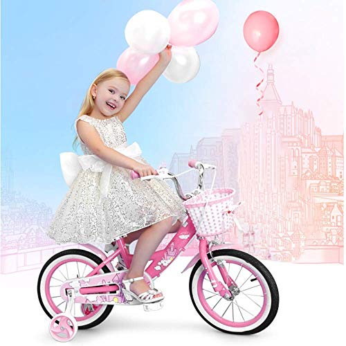 Chenbz Estilo Bicicletas niños Equilibrio niños de la Muchacha Princesa de Bicicletas Bicicletas de 12" 14" 16" 18" Bicicleta Niños 3-12 for Empuje Años de Edad Niños Formación Rosa Bici (Tamaño: 12"