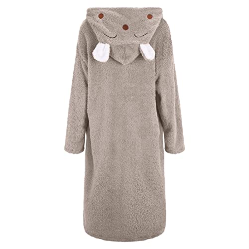 CHENSIYU Albornoz para mujer, mullido, bonito, ropa de noche, largo, bata con capucha, para invierno, bata de casa, bata de sauna, forro polar, algodón, rizo de terciopelo, 01-gris, S