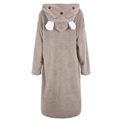 CHENSIYU Albornoz para mujer, mullido, bonito, ropa de noche, largo, bata con capucha, para invierno, bata de casa, bata de sauna, forro polar, algodón, rizo de terciopelo, 01-gris, S