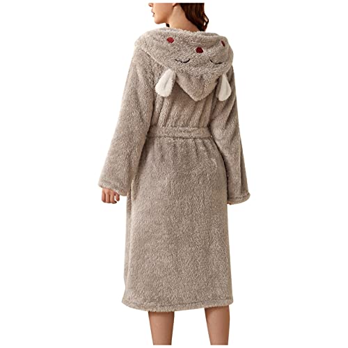 CHENSIYU Albornoz para mujer, mullido, bonito, ropa de noche, largo, bata con capucha, para invierno, bata de casa, bata de sauna, forro polar, algodón, rizo de terciopelo, 01-gris, S