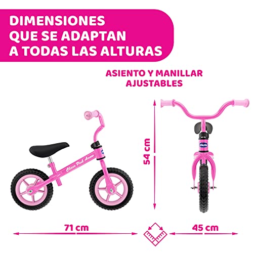Chicco Bicicleta sin Pedales First Bike para Niños de 2 a 5 Años hasta 25 Kg, Bici para Aprender a Mantener el Equilibrio con Manillar y Sillín Ajustables, Color Rosa -para Niños de 2 a 5 Años