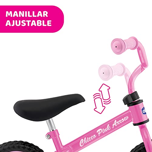 Chicco Bicicleta sin Pedales First Bike para Niños de 2 a 5 Años hasta 25 Kg, Bici para Aprender a Mantener el Equilibrio con Manillar y Sillín Ajustables, Color Rosa -para Niños de 2 a 5 Años