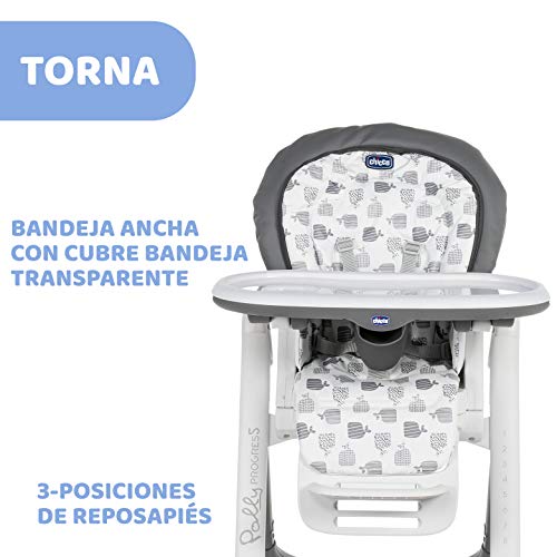 Chicco Polly Progres5 Trona Evolutiva para Bebés 0 Meses, 3 Años (15 kg), Trona Convertible y Compacta con 4 Ruedas, Ajustable y Transformable en Hamaca y Elevador de Silla para Niños, Gris (Grey)