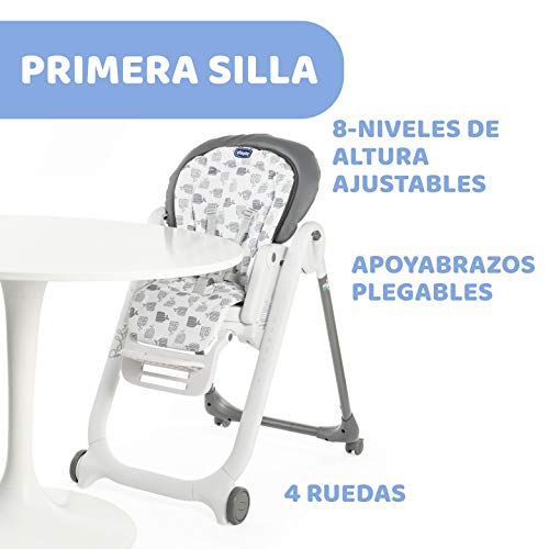 Chicco Polly Progres5 Trona Evolutiva para Bebés 0 Meses, 3 Años (15 kg), Trona Convertible y Compacta con 4 Ruedas, Ajustable y Transformable en Hamaca y Elevador de Silla para Niños, Gris (Grey)