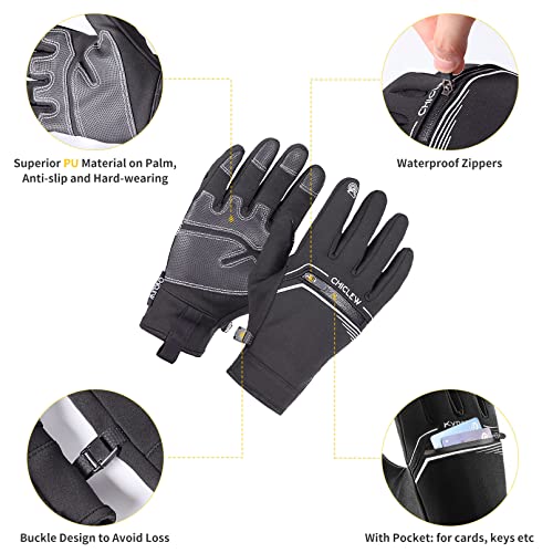 CHICLEW Guantes de Ciclismo, Guantes de Bicicleta de Montaña Impermeables, Guantes MTB Guantes Moto Invierno para Hombres y Mujeres