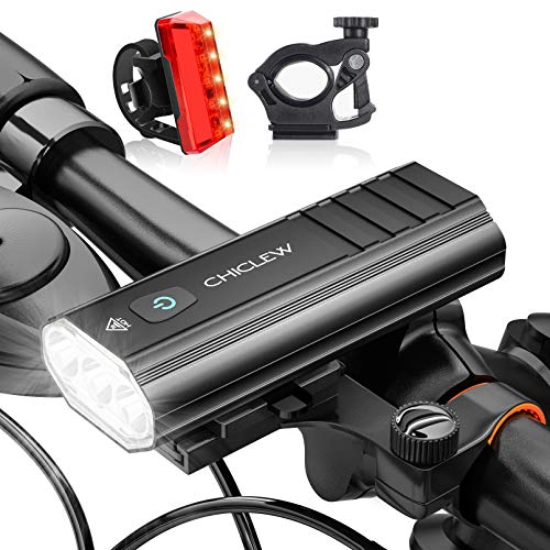 CHICLEW Luces Bicicleta Delantera y Trasera, 5200mAh Luz LED Bicicleta Súper Brillantes, IP65 Impermeable Luz Bici con 2 Soportes, 5 Modos Ajustables de Brillo Luces Bicicleta de Carretera y Montaña