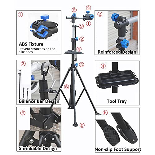 CHOUE Planchar Soporte para Reparacion Bicicletas con Bandeja de Herramientas,Sujeta Bicis Suelo Ajustable, Ligero, Portátil Soporte para Bici Suelo para 20-29" Bicicleta