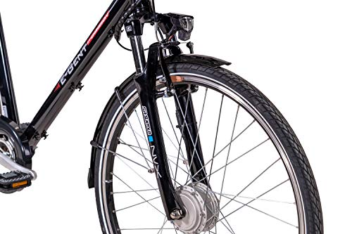 CHRISSON Bicicleta eléctrica de 28 pulgadas para trekking y ciudad, para hombre, E-Gent negro con 8 marchas Acera, Pedelec para hombre con motor delantero Ananda, 250 W, 36 V