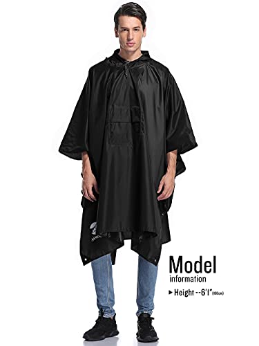 Chubasquero Hombre Poncho de Lluvia Reutilizable Capa Impermeable Multifuncional con Capucha Ligero Adulto al Aire Libre Negro