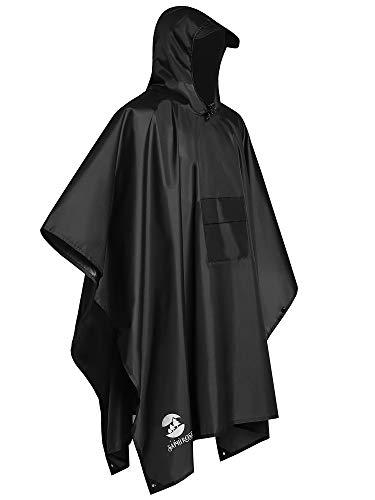 Chubasquero Hombre Poncho de Lluvia Reutilizable Capa Impermeable Multifuncional con Capucha Ligero Adulto al Aire Libre Negro