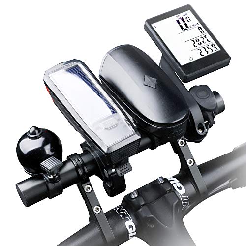 CHUER Extensor de Manillar para Bici, Soporte Manillar Bicicleta Soporte de Extensión con Abrazaderas Dobles, Soporte para Luz de Bicicleta MTB, GPS, Teléfono, Velocímetro - 20CM