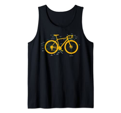 Ciclismo Bicicleta Anatomía Bike Parts MTB Biker Cyclist Camiseta sin Mangas