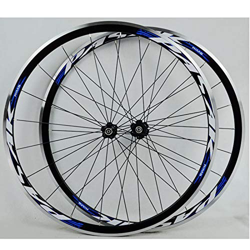 Ciclismo Ruedas Juego Ruedas Bicicleta Carretera Llanta 700C Trasero Delantero Bici Freno C V Hub Aleación 30mm Altura Pared Doble Liberación Rápida 7-11 Velocidades ( Color : Black Hub blue logo )