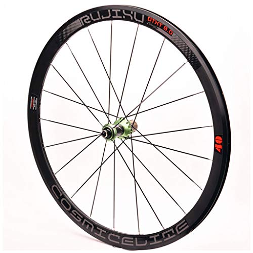 Ciclismo Ruedas Llantas Aleación Doble Pared 40mm Juego Ruedas Bicicleta 700C Para Bicicleta Carretera V- Freno Centro Tarjetas 8-11 Velocidad Fibra Carbon 6 Rodamientos Sellados QR ( Color : Green )