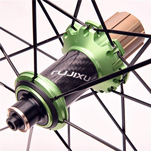 Ciclismo Ruedas Llantas Aleación Doble Pared 40mm Juego Ruedas Bicicleta 700C Para Bicicleta Carretera V- Freno Centro Tarjetas 8-11 Velocidad Fibra Carbon 6 Rodamientos Sellados QR ( Color : Green )