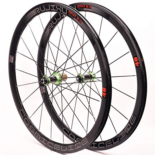 Ciclismo Ruedas Llantas Aleación Doble Pared 40mm Juego Ruedas Bicicleta 700C Para Bicicleta Carretera V- Freno Centro Tarjetas 8-11 Velocidad Fibra Carbon 6 Rodamientos Sellados QR ( Color : Green )