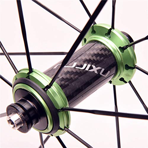 Ciclismo Ruedas Llantas Aleación Doble Pared 40mm Juego Ruedas Bicicleta 700C Para Bicicleta Carretera V- Freno Centro Tarjetas 8-11 Velocidad Fibra Carbon 6 Rodamientos Sellados QR ( Color : Green )