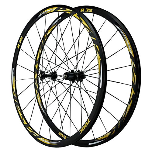 Ciclismo Wheels 700c,4 Cojinetes Freno C Freno V Volante de 7/8/9/10/11/12 Velocidades Liberación Rápida Carretera Bicicleta Rueda (Color : Yellow, Size : 700C)