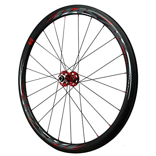 Ciclismo Wheels,Fibra de Carbon 24 Hoyos Liberación Rápida Bicicleta de Carretera Ruedas 700C*23C/25C/28C/32C/35C/38C Llantas (Color : 40mm, Size : Red hub)
