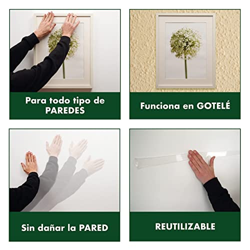 Cinta adhesiva doble cara NO MÁS AGUJEROS Btapes (5m x 3cm). La única cinta para colgar objetos sin dañar la pared al retirar. Lavable y Reutilitzable. Para cuadros, perchas, espejos.