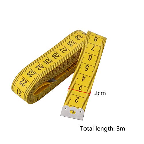 Cinta métrica de cuerpo lateral, regla de medición de doble escala con cinta de impresión transparente, 3 m, 120 pulgadas, amarillo